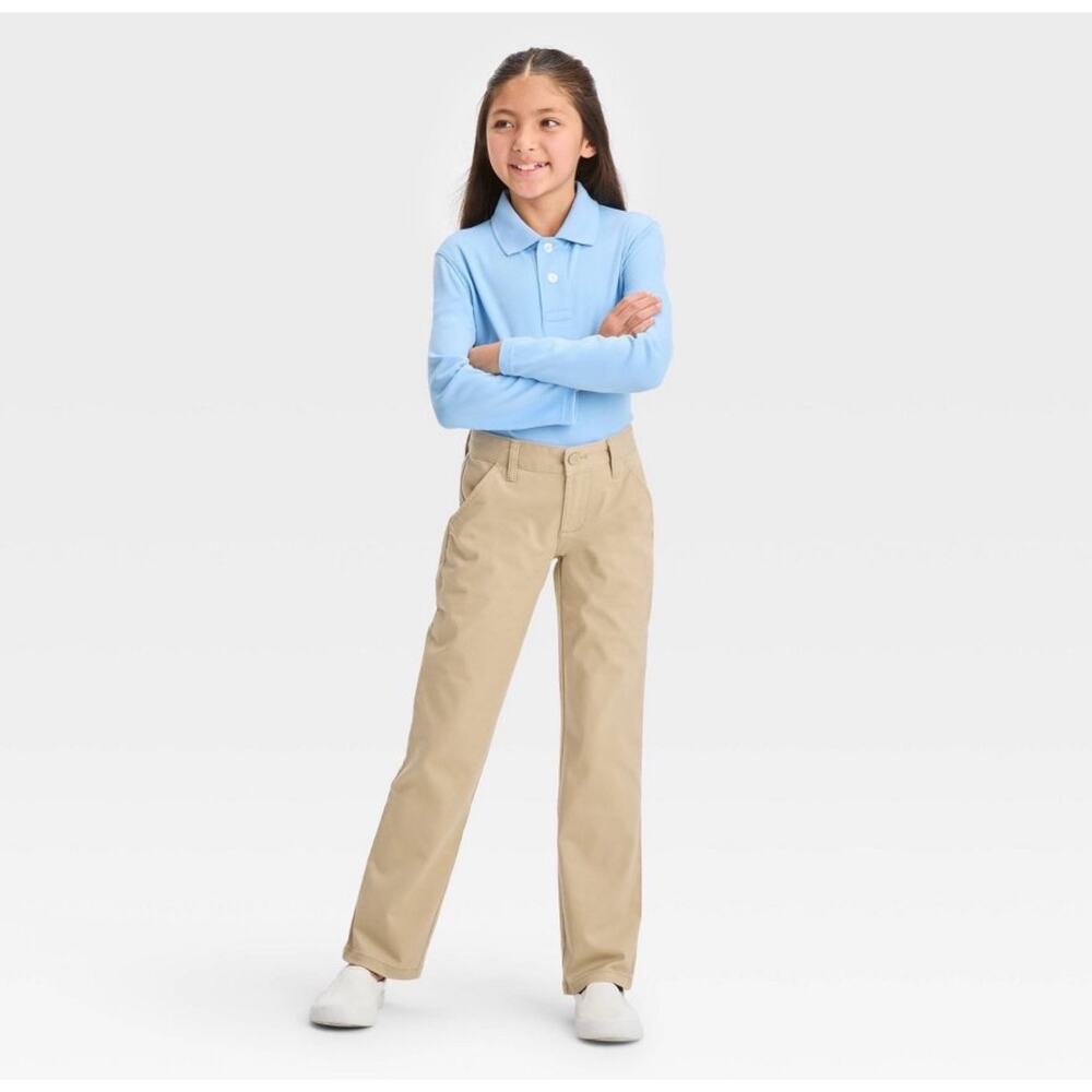Girls' Straight Fit Uniform Pants - Cat & Jack™™ Khaki Adjustable Waist,